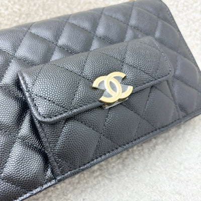 Chanel 22A Seasonal Wallet on Chain WOC in Black Caviar and GHW