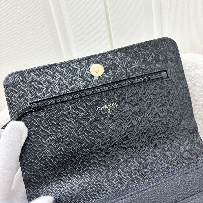 Chanel 22A Seasonal Wallet on Chain WOC in Black Caviar and GHW