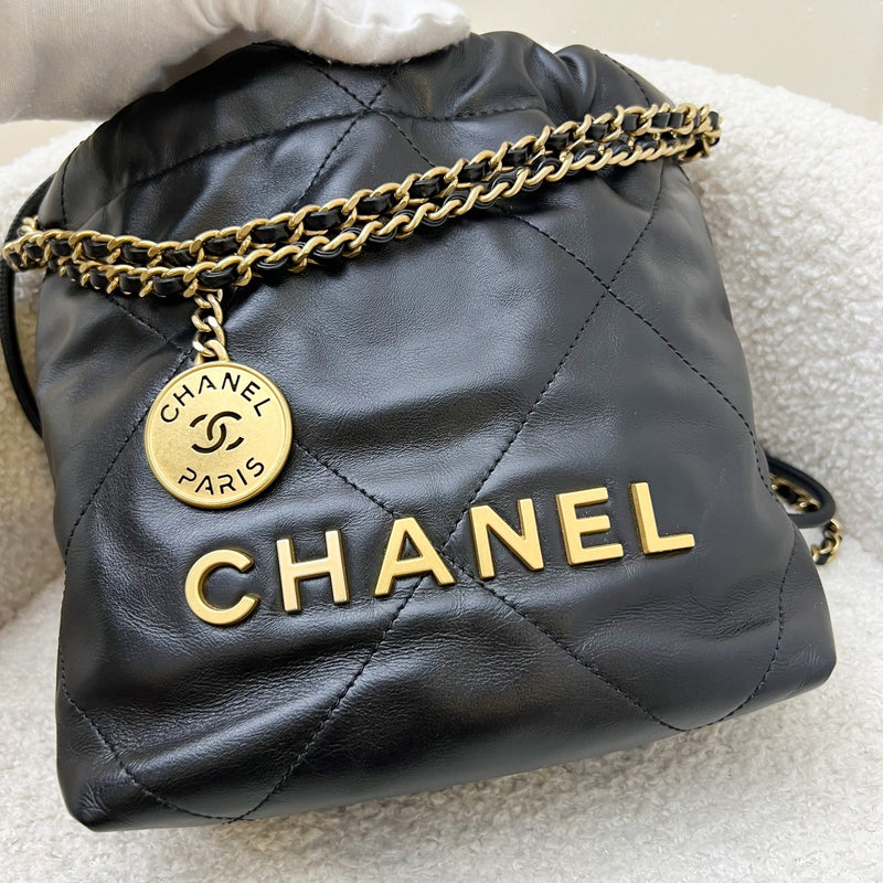 Chanel 22 Mini Hobo Handbag in Black Shiny Calfskin and AGHW (Model: AS3980)