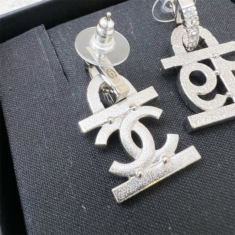 Chanel 19 and CC Logo Assymetrical Dangling Earrings with Crystals and SHW