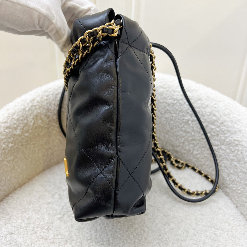 Chanel 22 Mini Hobo Handbag in Black Shiny Calfskin and AGHW (Model: AS3980)