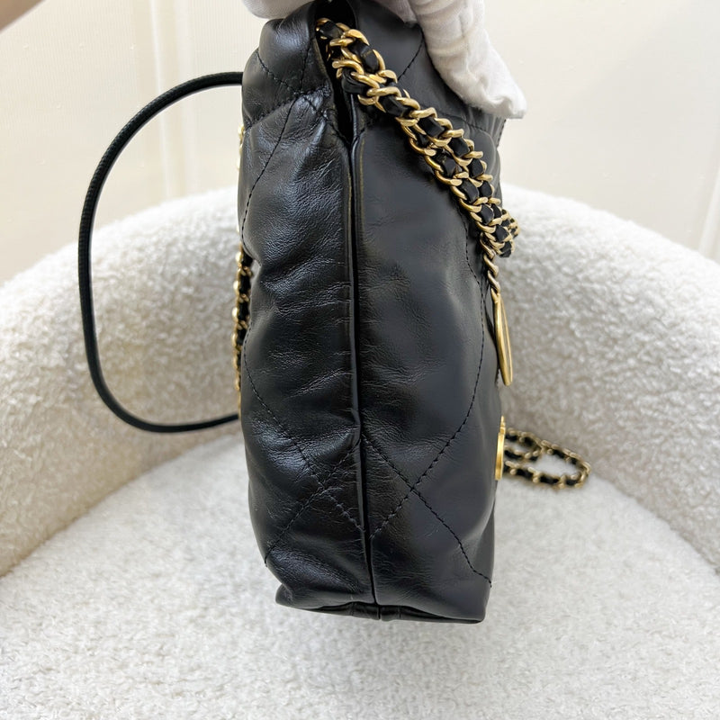 Chanel 22 Mini Hobo Handbag in Black Shiny Calfskin and AGHW (Model: AS3980)