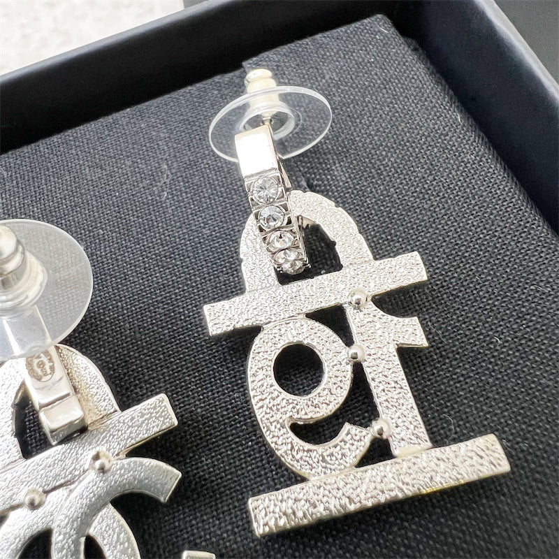 Chanel 19 and CC Logo Assymetrical Dangling Earrings with Crystals and SHW