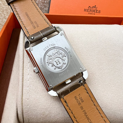 Hermes Cape Cod PM 37mm Quartz Watch with Diamonds and Gris Elephant Alligator Strap (Model: CC2.732c)