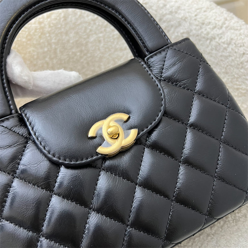 Chanel Mini / Small Kelly Bag in 24A Black Shiny Distressed Calfskin and AGHW (Model: AS4416)