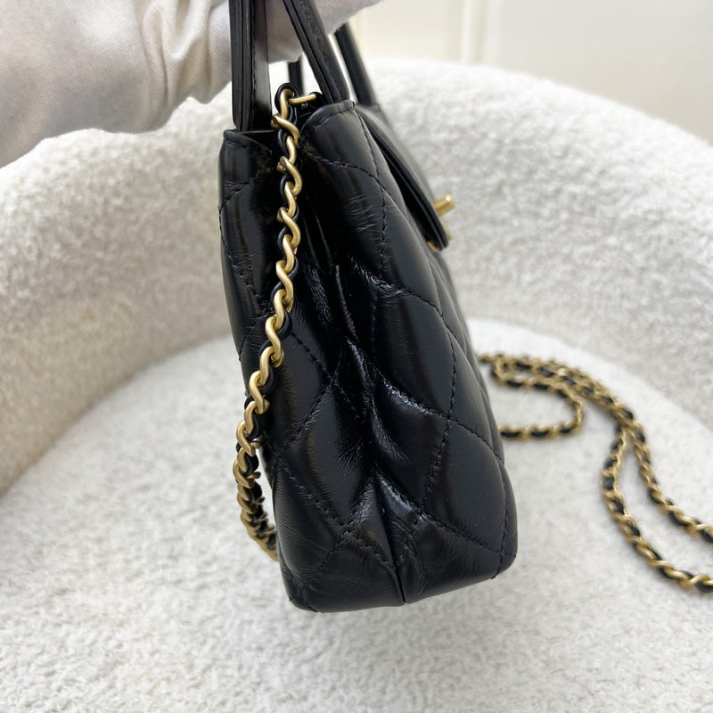 Chanel Mini / Small Kelly Bag in 24A Black Shiny Distressed Calfskin and AGHW (Model: AS4416)