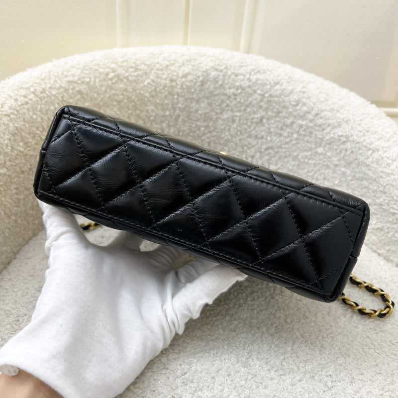 Chanel Mini / Small Kelly Bag in 24A Black Shiny Distressed Calfskin and AGHW (Model: AS4416)