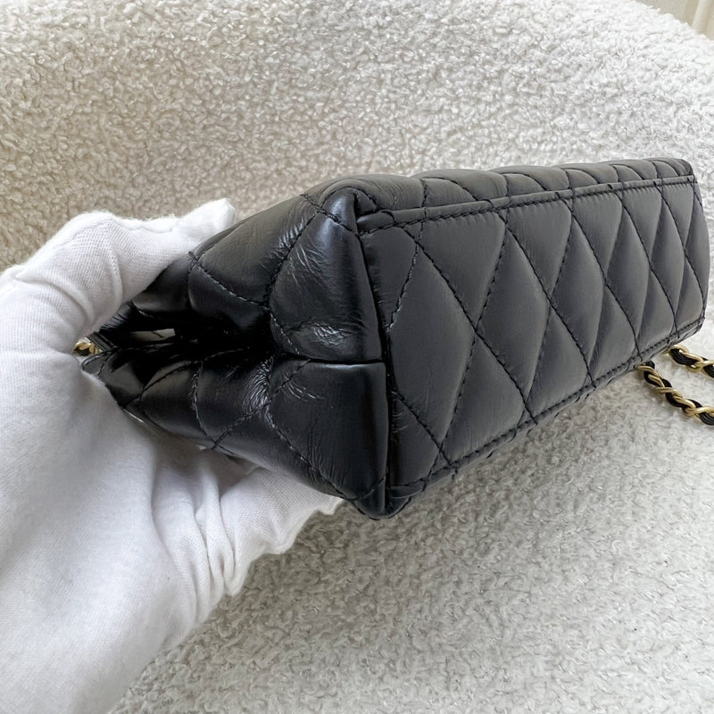 Chanel Mini / Small Kelly Bag in 24A Black Shiny Distressed Calfskin and AGHW (Model: AS4416)