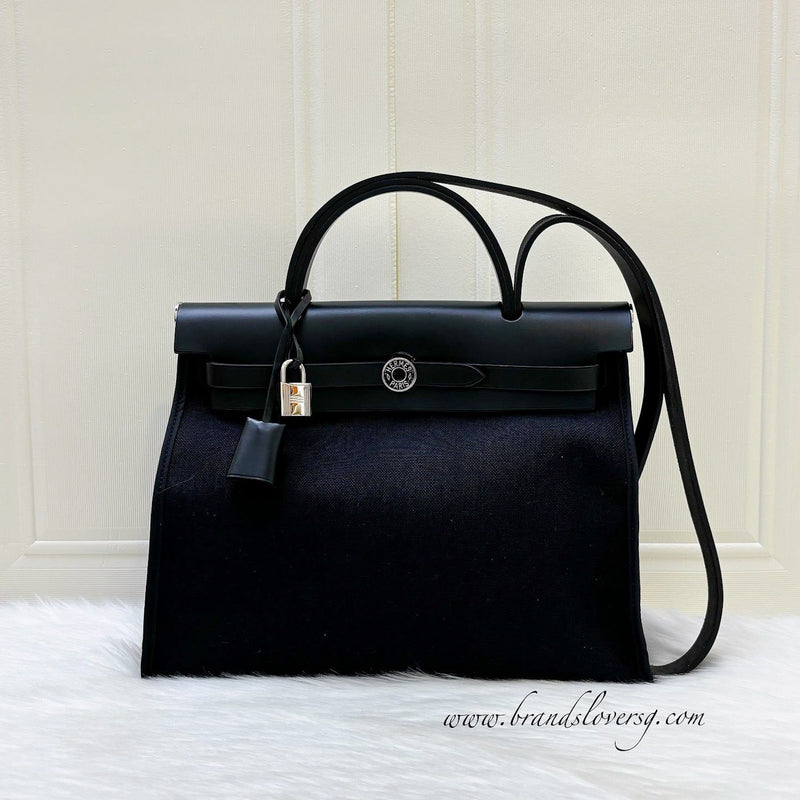 Hermes Herbag Zip 31 Sellier in Black Canvas, Black Leather and PHW