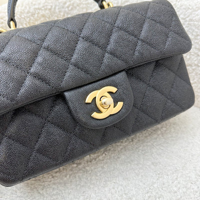 Chanel Top Handle Mini Rectangle Flap in 21S Black Caviar and AGHW