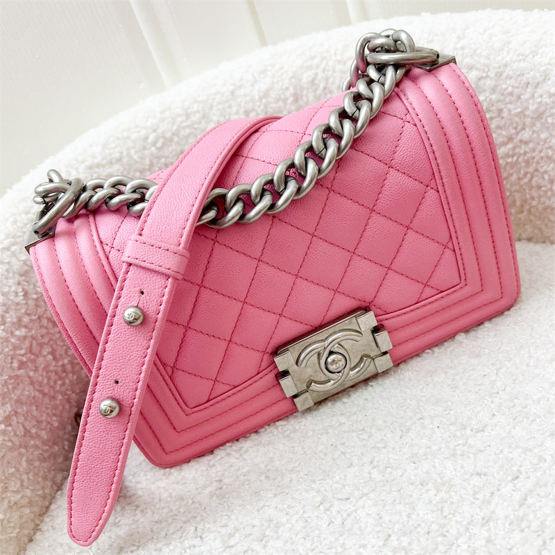 Chanel Small 20cm Boy Flap in Pink Caviar and Aged SHW