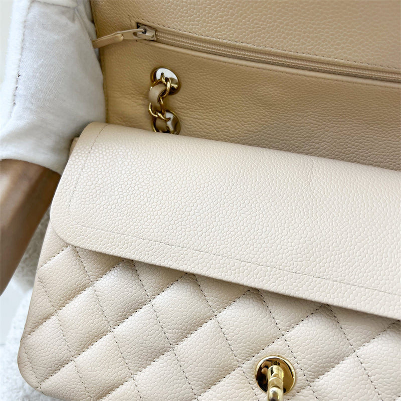 Chanel Medium Classic Flap CF in Beige Caviar and GHW