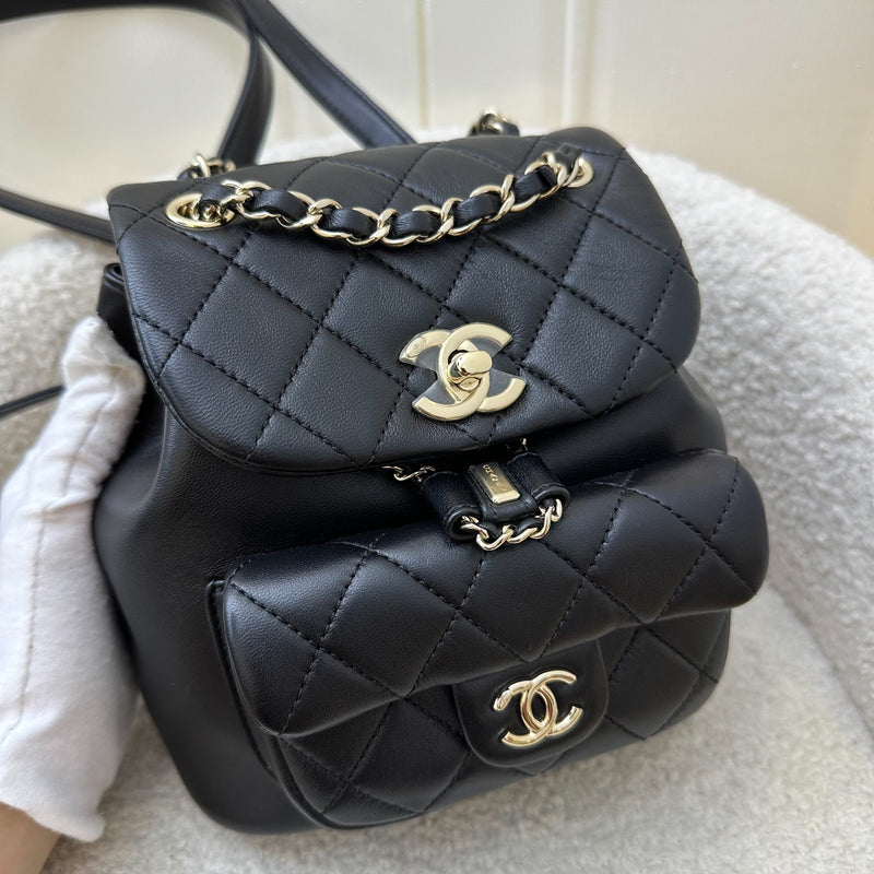 Chanel 22A Duma Mini Backpack in Black Lambskin and LGHW