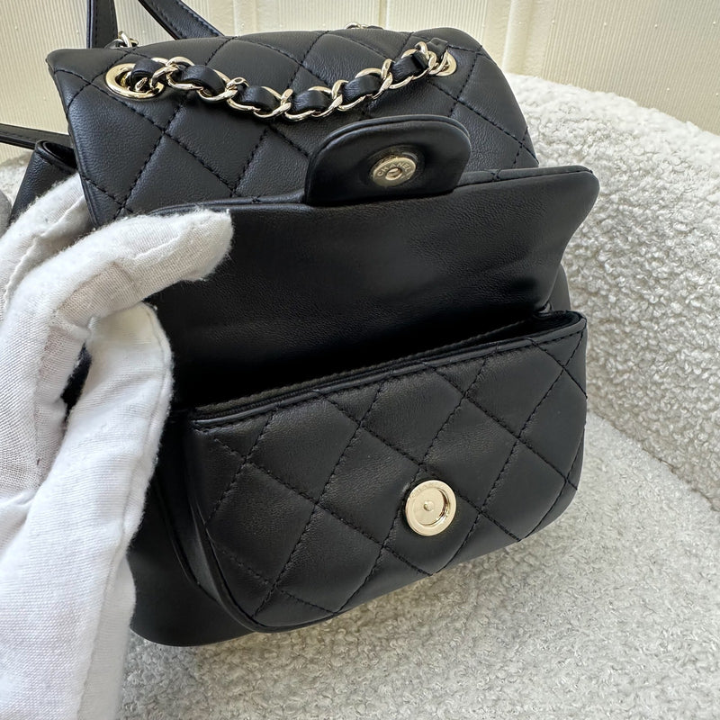 Chanel 22A Duma Mini Backpack in Black Lambskin and LGHW