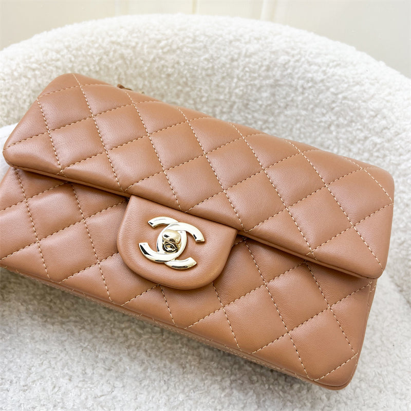 Chanel Classic Mini Rectangle Flap in 21P Caramel Lambskin and LGHW