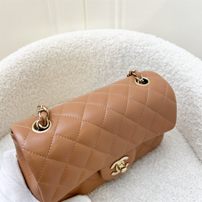 Chanel Classic Mini Rectangle Flap in 21P Caramel Lambskin and LGHW