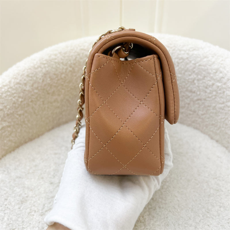 Chanel Classic Mini Rectangle Flap in 21P Caramel Lambskin and LGHW