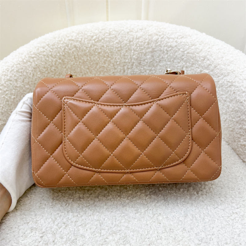 Chanel Classic Mini Rectangle Flap in 21P Caramel Lambskin and LGHW