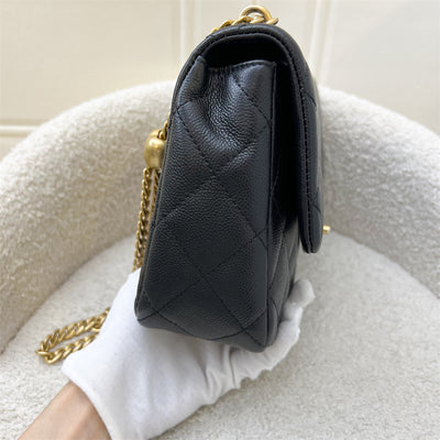 Chanel 24P Heart Adjustable Chain Small / Medium 24cm Flap Bag in Black Caviar AGHW (Model: AS3921)