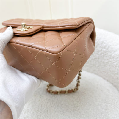 Chanel Classic Mini Rectangle Flap in 21P Caramel Lambskin and LGHW