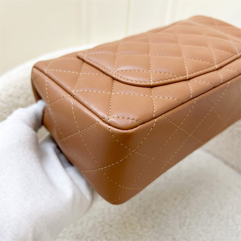 Chanel Classic Mini Rectangle Flap in 21P Caramel Lambskin and LGHW