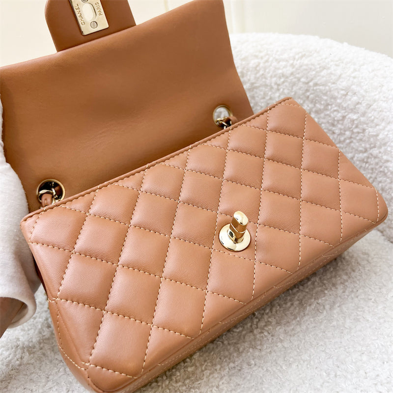 Chanel Classic Mini Rectangle Flap in 21P Caramel Lambskin and LGHW