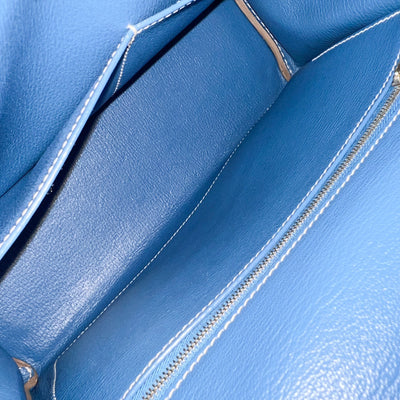 Hermes Candy Kelly 28 Retourne in Bleu Celeste / Bleu Mykonos Epsom Leather and PHW