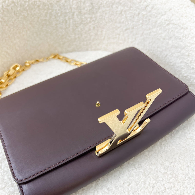 LV Louise Clutch with Chain in Maroon Leather and GHW