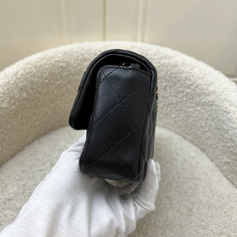 Chanel 24K Extra Mini Rectangular Flap in Black Lambskin and GHW (Model: AS5219)