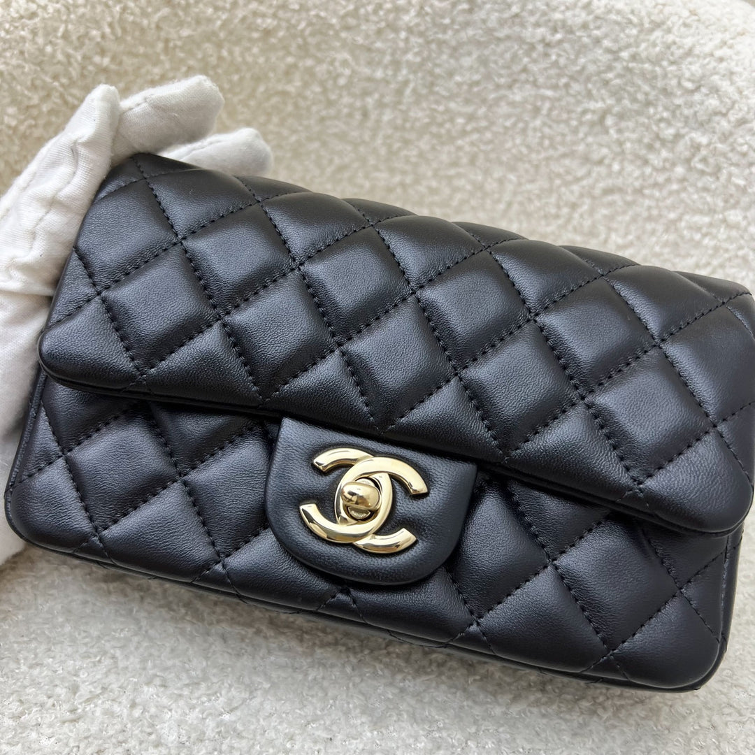 Chanel 24K Extra Mini Rectangular Flap in Black Lambskin and GHW