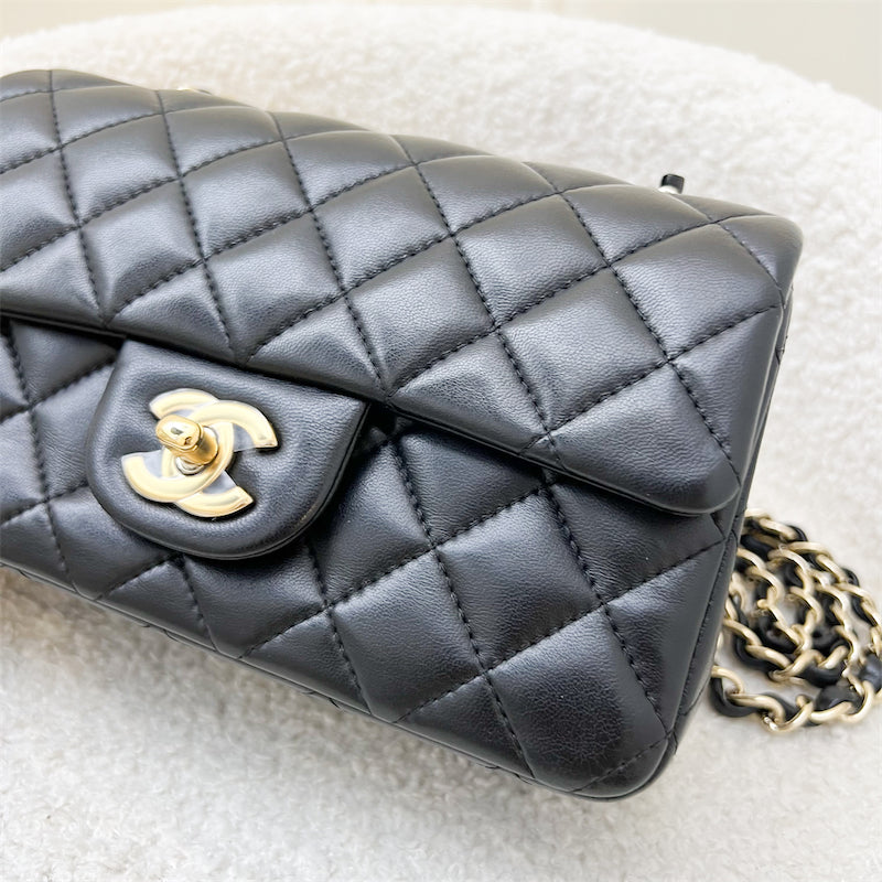 Chanel Classic Mini Rectangle Flap in Black Lambskin and LGHW