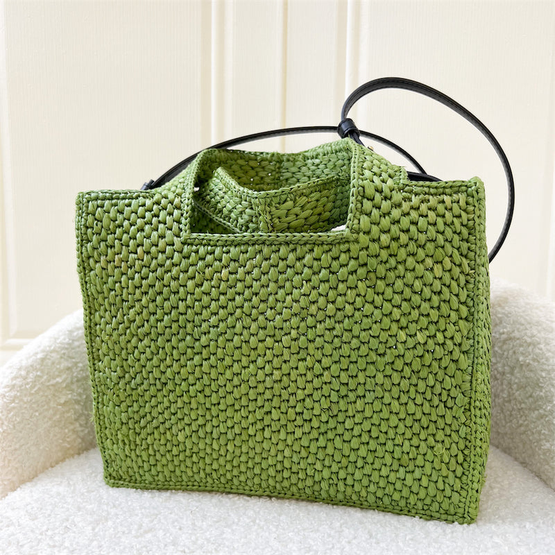 Loewe Small Font Tote in Green Raffia and LGHW