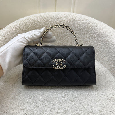 Chanel 25S Top Handle Kelly Clutch with Chain in Black Caviar and GHW