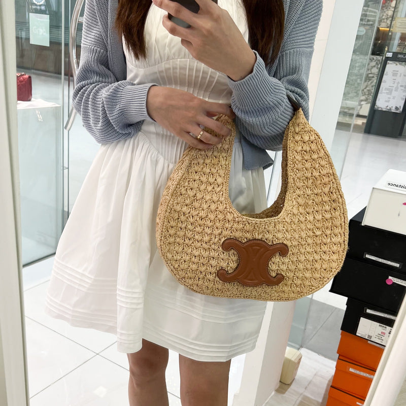 Celine Classic Panier Hobo Bag in Raffia and Calfskin