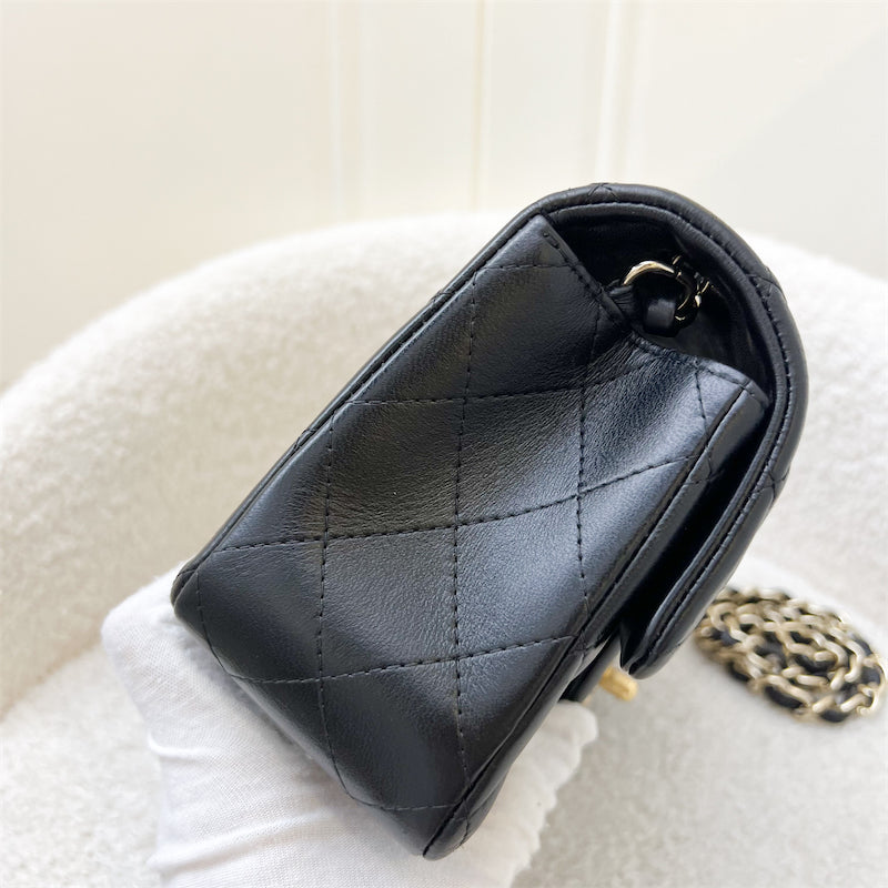 Chanel Classic Mini Rectangle Flap in Black Lambskin and LGHW