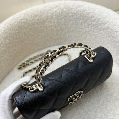 Chanel 25S Top Handle Kelly Clutch with Chain in Black Caviar and GHW
