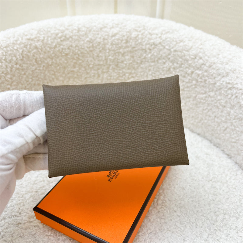 Hermes Calvi Card Holder in Etoupe Epsom Leather