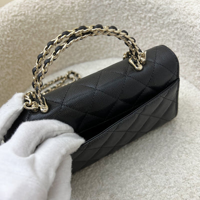 Chanel 25S Top Handle Kelly Clutch with Chain in Black Caviar and GHW