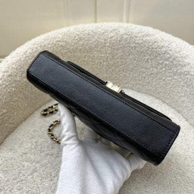 Chanel 25S Top Handle Kelly Clutch with Chain in Black Caviar and GHW