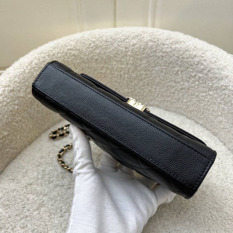 Chanel 25S Top Handle Kelly Clutch with Chain in Black Caviar and GHW