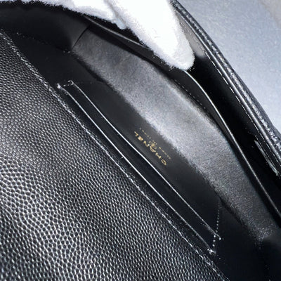 Chanel 25S Top Handle Kelly Clutch with Chain in Black Caviar and GHW