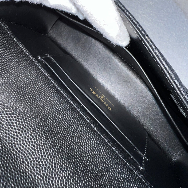 Chanel 25S Top Handle Kelly Clutch with Chain in Black Caviar and GHW