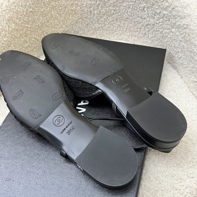 Chanel Slingbacks in Black Leather, Lace and Gosgrain Size 39.5 (Model: G31319)