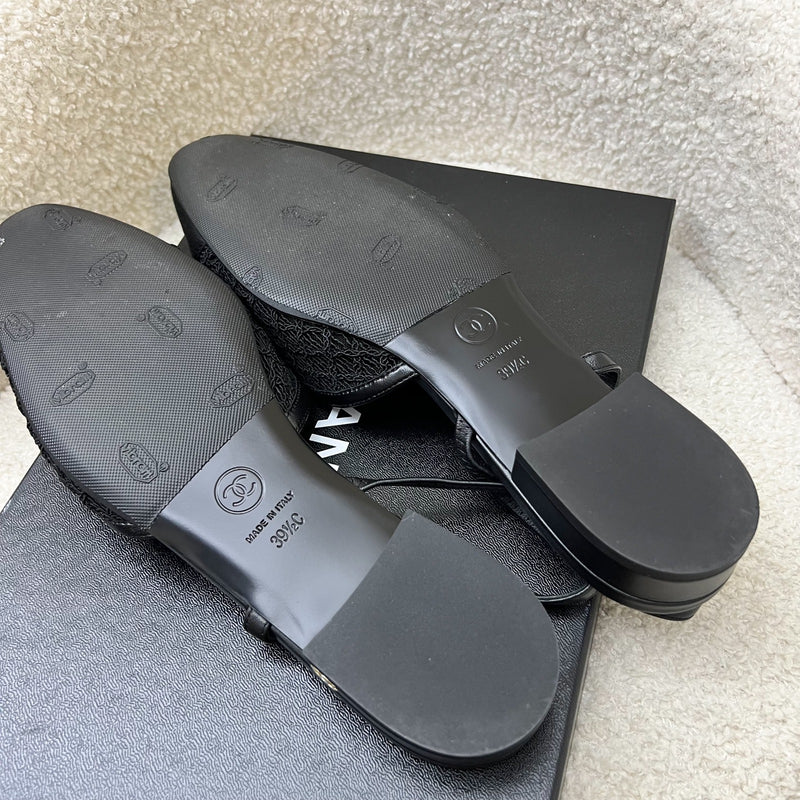 Chanel Slingbacks in Black Leather, Lace and Gosgrain Size 39.5 (Model: G31319)
