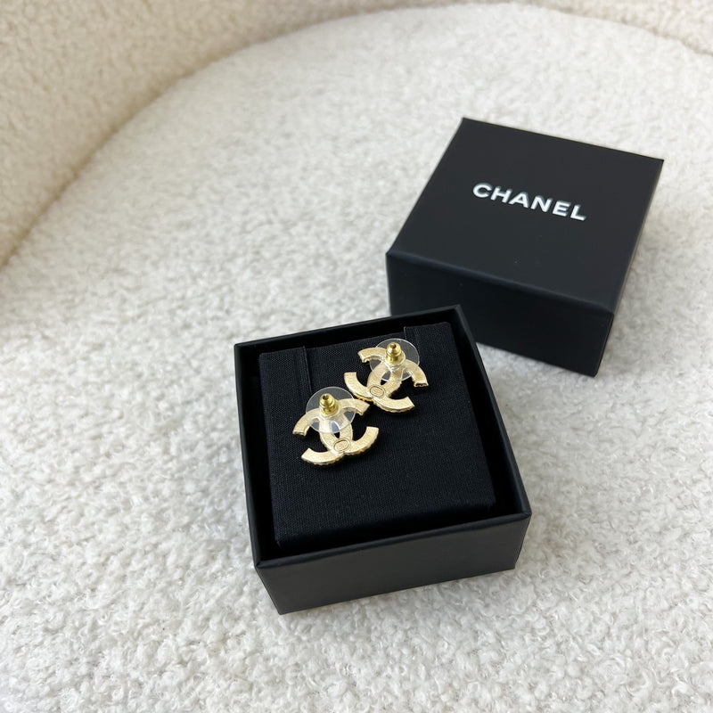 Chanel Medium CC Logo Earring with White Enamel in GHW