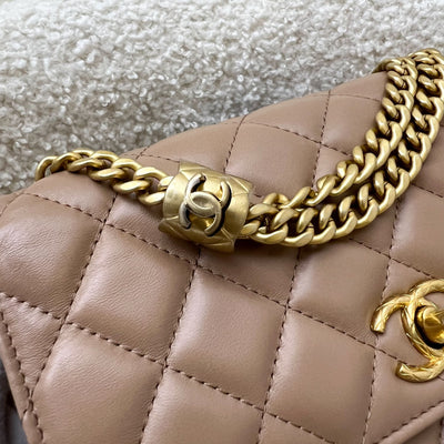 Chanel 22K Wallet on Chain WOC with Adjustable Chain in Dark Beige Lambskin and AGHW (Model: AP3043)