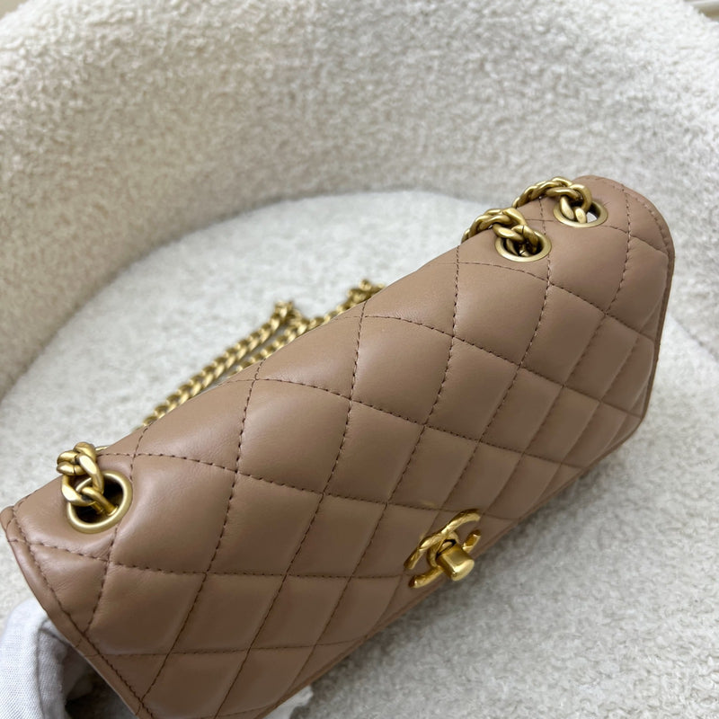 Chanel 22K Wallet on Chain WOC with Adjustable Chain in Dark Beige Lambskin and AGHW (Model: AP3043)