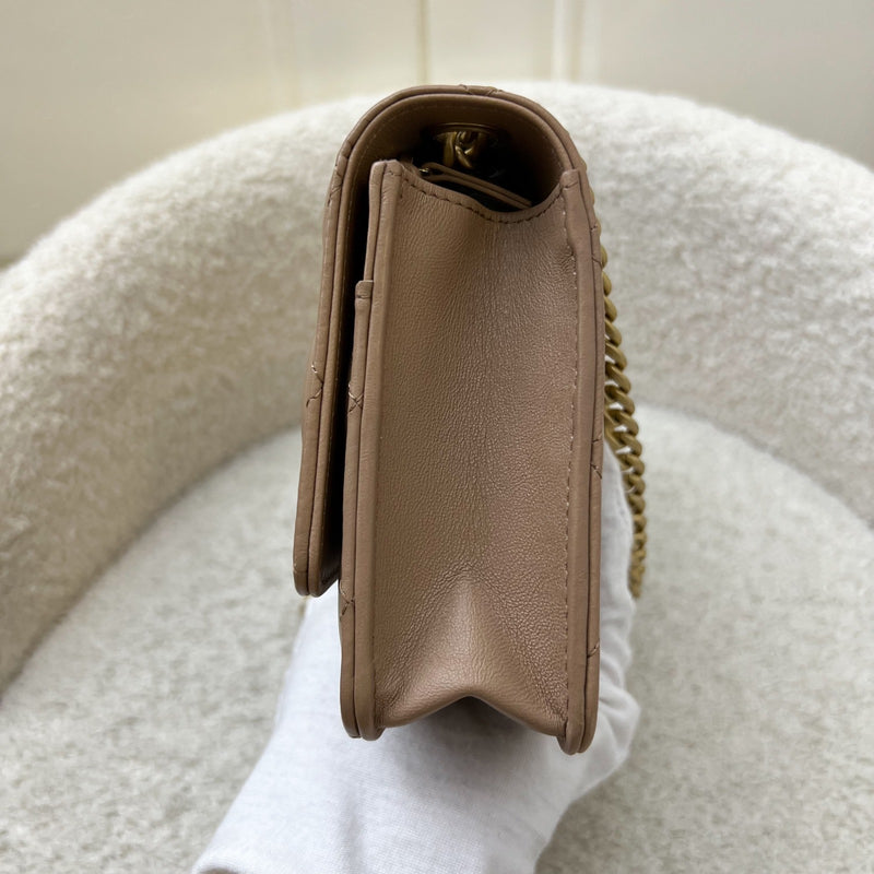 Chanel 22K Wallet on Chain WOC with Adjustable Chain in Dark Beige Lambskin and AGHW (Model: AP3043)