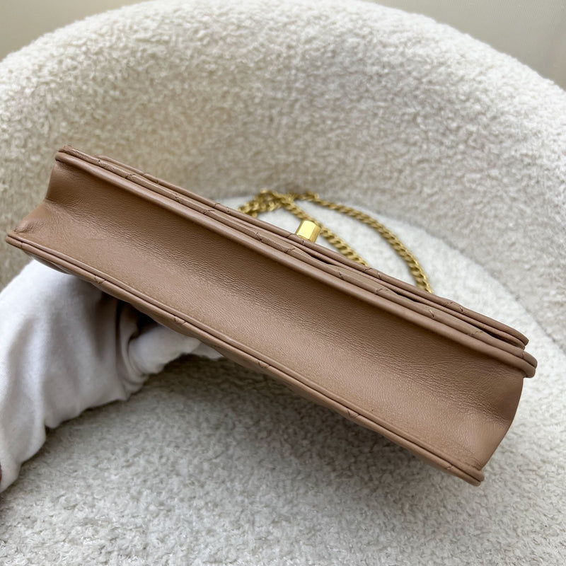 Chanel 22K Wallet on Chain WOC with Adjustable Chain in Dark Beige Lambskin and AGHW (Model: AP3043)