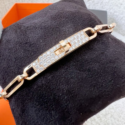 Hermes Kelly Chaine PM Bracelet Semi Pave with Diamonds in 18K Rose Gold